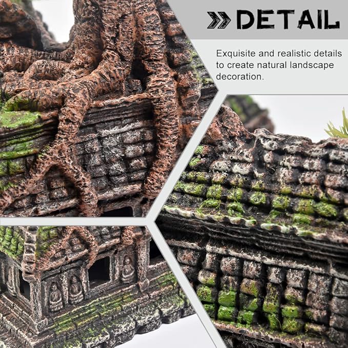 PTFJZ Aquarium Decorations Large Fish Tank Ornament Reptile House Shelter Decor Aquarium Hides with Betta Cave Temple Ruins Tree House Aquarium Landscape Decoration