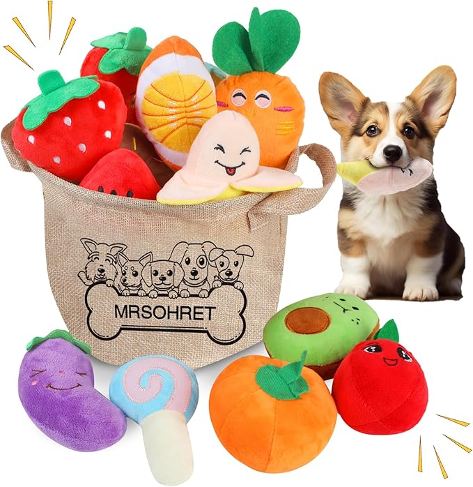 MRSOHRET Squeaky Dog Toys, 15Pcs Small Plush Puppy Toy, Dog Toys to Keep Them Busy, Interactive Squeak Stuffed Toys for Small Medium Dogs with Basket, Reduce Boredom and Teeth Cleaning