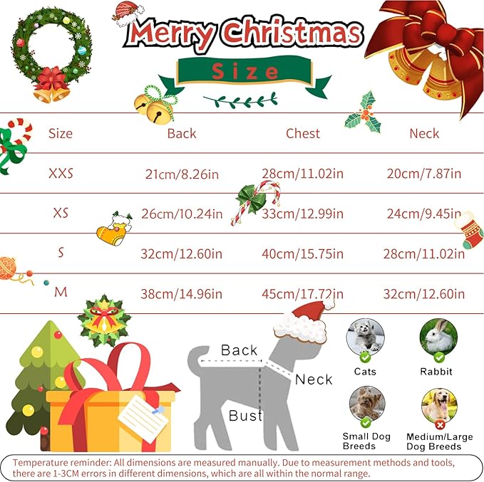 DaFuEn Dog Pajamas for Small Dogs Girl Warm Puppy Clothes Outfit for Chihuahua Yorkie Teacup Winter Pet Onesie Jumpsuit Cat Apparel Clothing (Christmas, XX-Small)