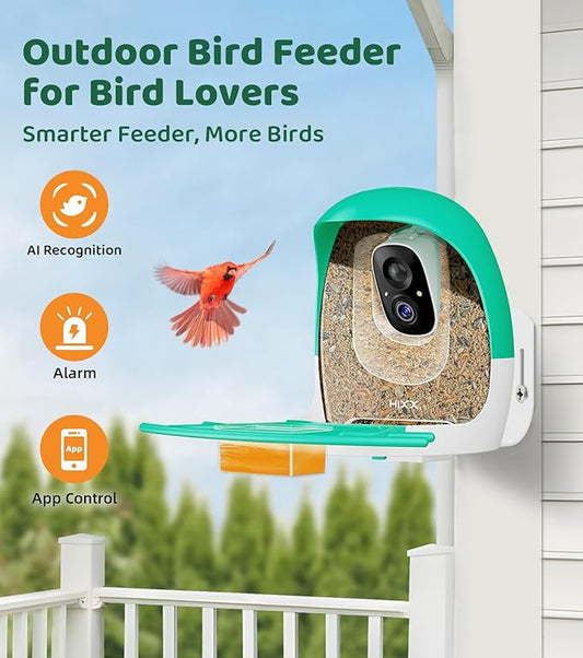 HIXX Smart Bird Feeder with Camera, AI Identify Birds & Auto Capture, 2K HD Live Camera Birdwatching with Color Night Vision for Bird Lovers Gifts (Pea Green)