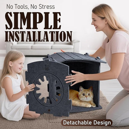 Apasiri Cat Houses for Indoor Cats: Felt Cat House Cave Cathouse, 15x14x15Inch Scratch-Resistant Warm Insulated Covered, Hideaway Tent for Anxiety Relief Gift, Grey