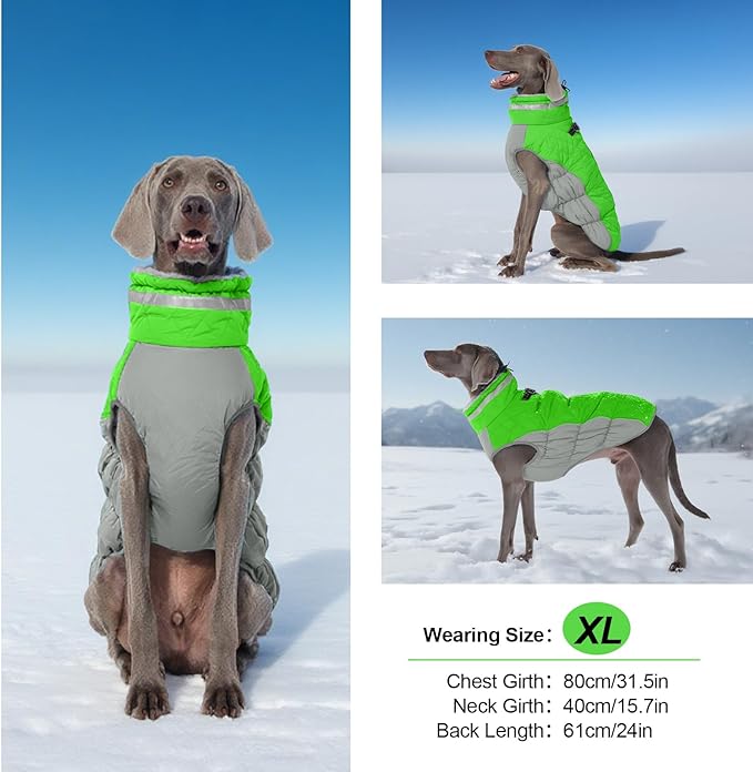 Warm Dog Coats for Large Dogs, Waterproof Dog Jacket with Harness Built in, Zipper Clousure, Fleece Lining, Turtleneck, for Cold Weather, Snowsuit for German Shepherd, Weimaraner, Labrado XXXL