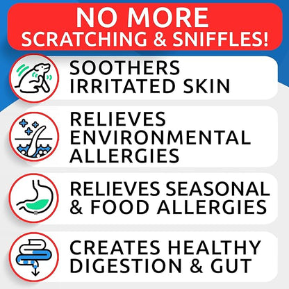 BARK&SPARK Dog Allergy Relief Chews (180 Treats) - Anti-Itch Skin & Coat Supplement - Omega 3 Fish Oil - Itchy Skin Relief Treatment Pills - Itching&Paw Licking - Dry Skin & Hot Spots - Chicken Liver