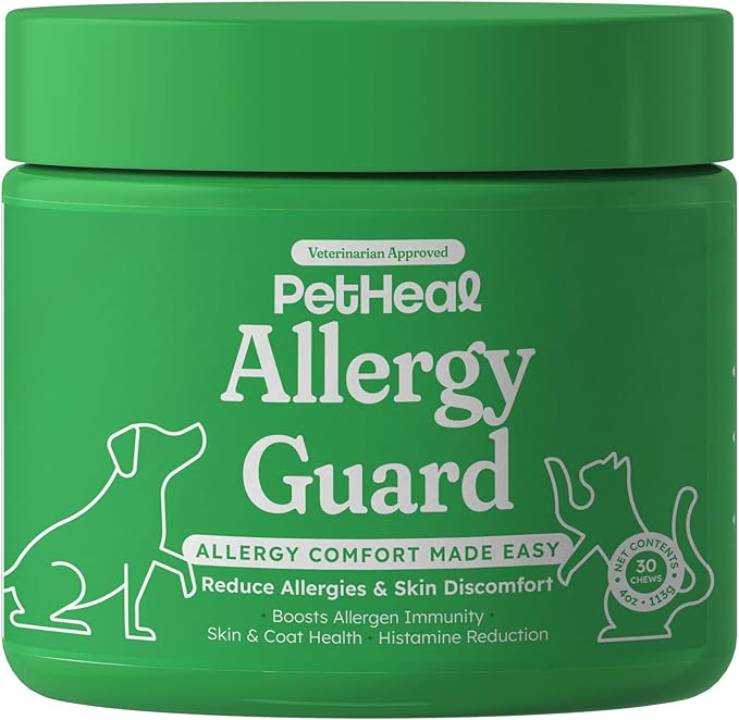 PetHeal Allergy Guard Chews for Dogs - Vet-Reviewed - Reduces Itching & Supports Immune, Gut, Skin & Coat Health with Colostrum, Salmon Oil & Probiotics | 30 Pork-Flavored Soft Chews