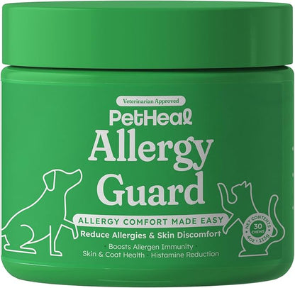 PetHeal Allergy Guard Chews for Dogs - Vet-Reviewed - Reduces Itching & Supports Immune, Gut, Skin & Coat Health with Colostrum, Salmon Oil & Probiotics | 30 Pork-Flavored Soft Chews