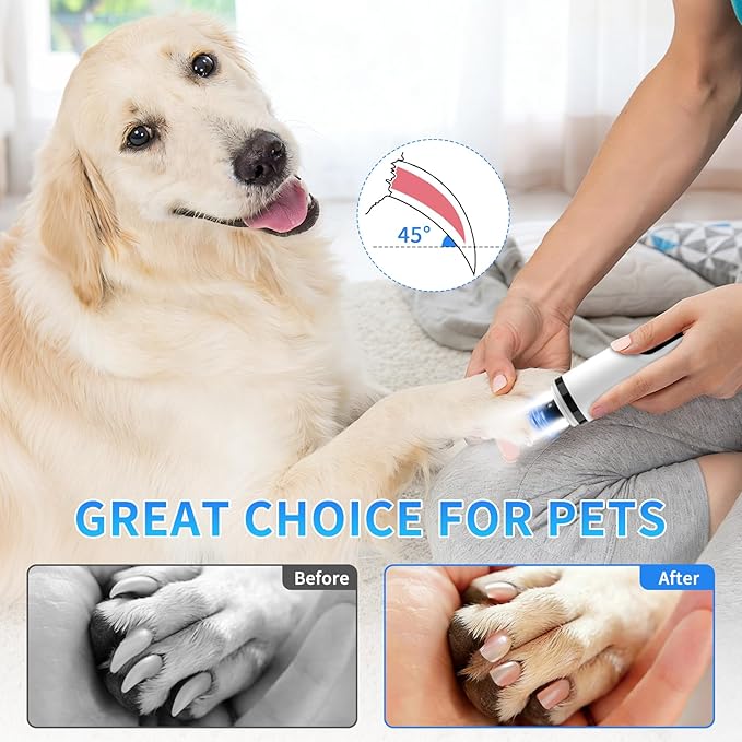 2026 Upgraded Nail Grinder,3-Speed Powerful Electric Pet Nail Trimmer,Rechargeable USB Charging/2 LED Light/Grinding Wheels/Pet Silent Cat Claw Nail Grooming Supplies for Small and Large Dogs and Cats