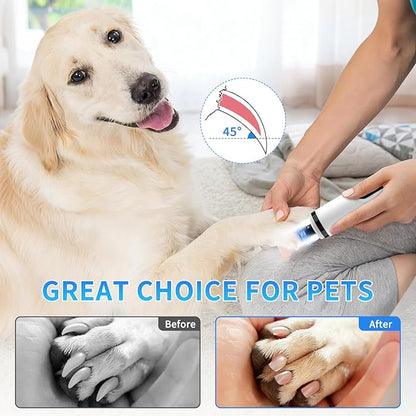 2026 Upgraded Nail Grinder,3-Speed Powerful Electric Pet Nail Trimmer,Rechargeable USB Charging/2 LED Light/Grinding Wheels/Pet Silent Cat Claw Nail Grooming Supplies for Small and Large Dogs and Cats