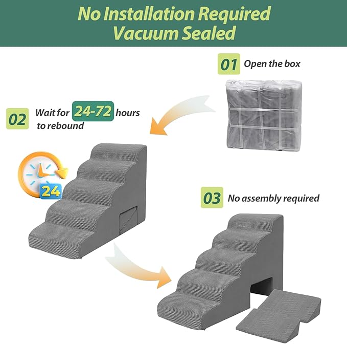 Dog Stairs for Small Dogs and Cats, 5 Tier Dog Steps for Bed and Couch, 23" H Non-Slip Foam Pet Stairs, Gray