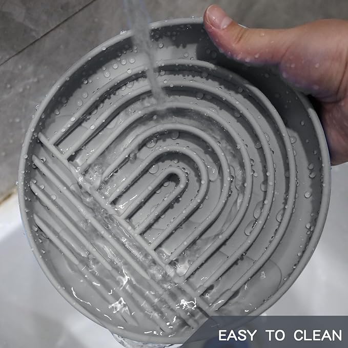 Slow Feeder Dog Bowls with Suction Cups, Silicone Puzzle Bowl for Slow Eating, Pets Slow Feeder Non-Slip Design Dishwasher Microwave Safe for Small Medium Dogs, Grey