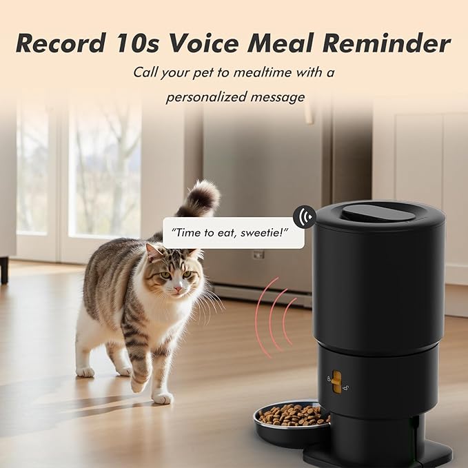Automatic Cat Feeder - 5L Anti-Clog Cat Food Dispenser Keeps Dry Food Fresh, 10s Voice, 1-6 Meals/Day, Programmable Portions, 180-Day Battery Life, Easy to Clean Auto Pet Feeder for Multi Cats & Dogs
