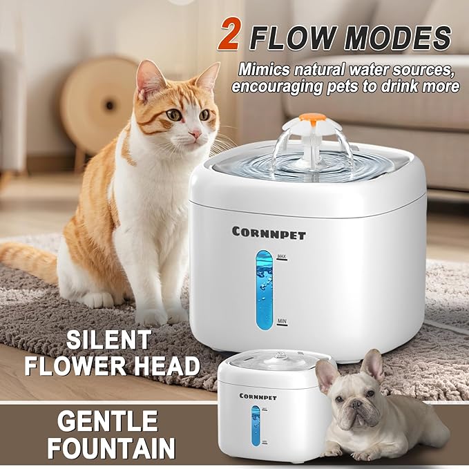 Wireless Cat Water Fountain 74Oz/2.2L for Drinking - Pet Fountain for Small Animal - Dogs Waterer Bowls Indoor