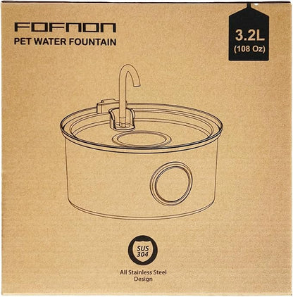 Cat Water Fountain Stainless Steel: Cat Fountain for Drinking - 108oz/3.2L Pet Water Fountain for Cats Indoor - Quiet Water Fountain for Cats - Faucet Pet Fountain - Contains 6 Filters + 3 Sponges