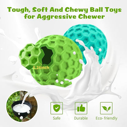 HIPPIH Indestructible Squeaky Dog Toys, Interactive Dog Balls 2 Pack, Dog Chew Toys for Aggressive Chewers, Natural Rubber Puppy Toys for Large/Medium Dogs, Tough Puppy Teething Toys, Relieve Anxiety