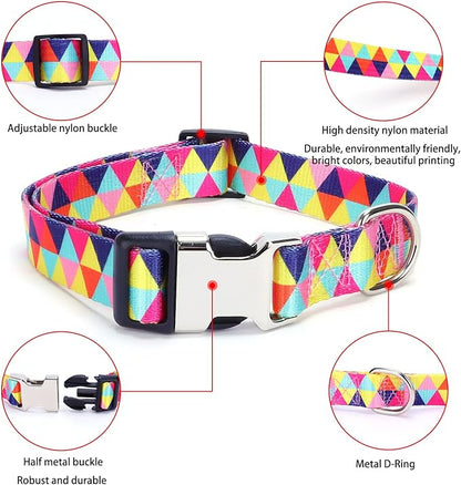 Small Dog Collar and Leash Set, Pretty Design Print Colorful Flower and Butterfly Pet Collars for Small Medium Large Breed Female Dogs Girls Cats, S