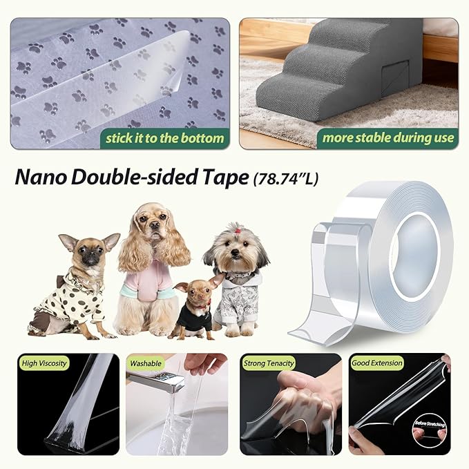 Dog Stairs for Small Dogs and Cats, 5 Tier Dog Steps for Bed and Couch, 23" H Non-Slip Foam Pet Stairs, Gray