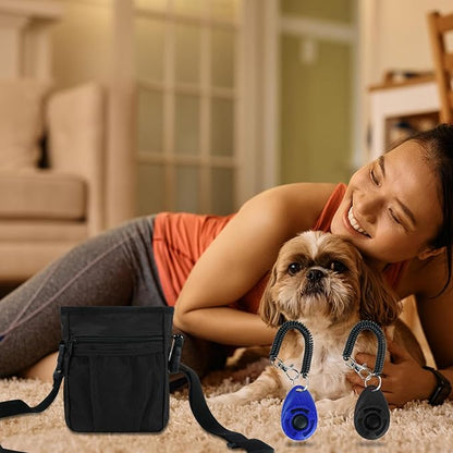 SZO Dog Treat Pouch - 3 Ways to Wear Treat Pouches for Pet Training, Dog Training Treat Pouch Bag and 2 Pieces Clicker Taining for Dogs with Waist Belt Shoulder Strap-Max Black
