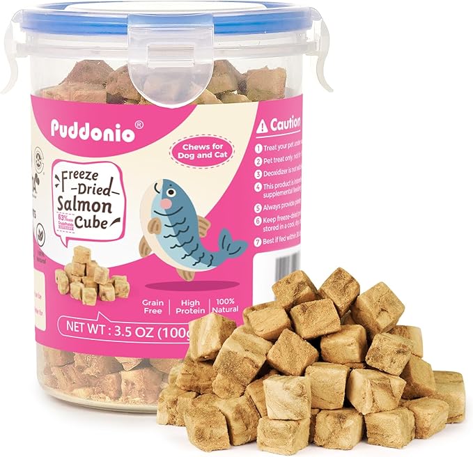 Freeze Dried Cats & Dogs Raw Treats, All Natural Single Ingredient Salmon, High Protein Healthy Pet Training Treats or Food Topper, 3.5 oz