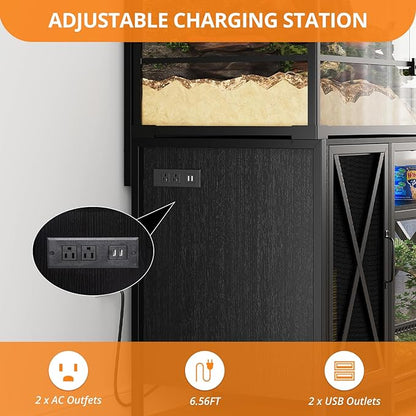 40-120 Gallon Reptile Tank Stand with Power Outlet, 48" X 69" Terrarium Enclosure with Storage Cabinet, Heavy Duty Large Aquarium Stand for Bearded Dragon, Snakes, Lizards