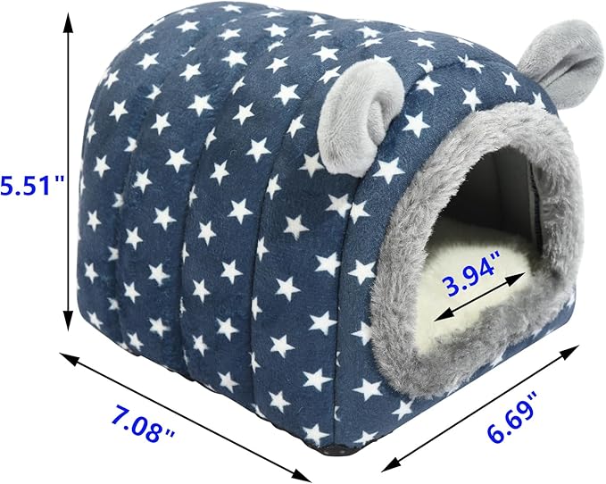 YUANST Hedgehog Bed Cave Hideout Hedgehog Accessories Hedgehog House, Hamster Small Animals Cage Supplies Warm House (Blue)