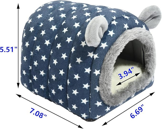 YUANST Hedgehog Bed Cave Hideout Hedgehog Accessories Hedgehog House, Hamster Small Animals Cage Supplies Warm House (Blue)