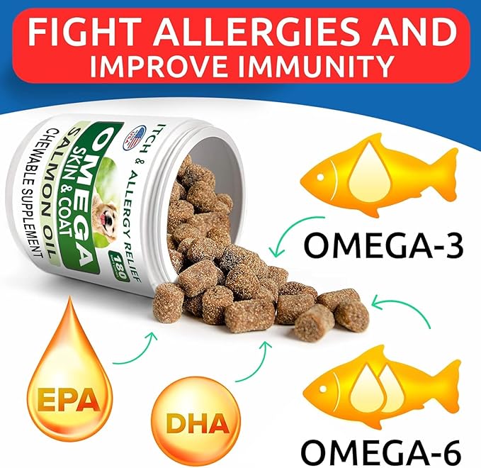 BARK&SPARK Omega 3 for Dogs - 180 Fish Oil Treats for Dog Shedding, Skin Allergy Chews, Itch Relief, Hot Spots Treatment - Joint Health - Skin and Coat Supplement - EPA & DHA Fatty Acids - Salmon Oil