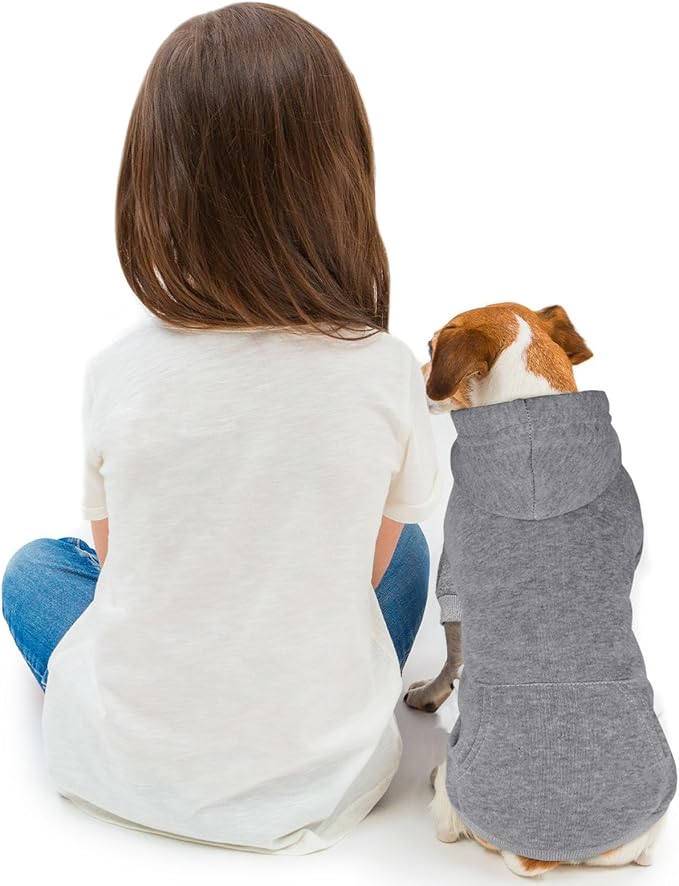 Solid Soft Brushed Fleece Dog Sweater & Hoodie with Pocket (Grey-S)