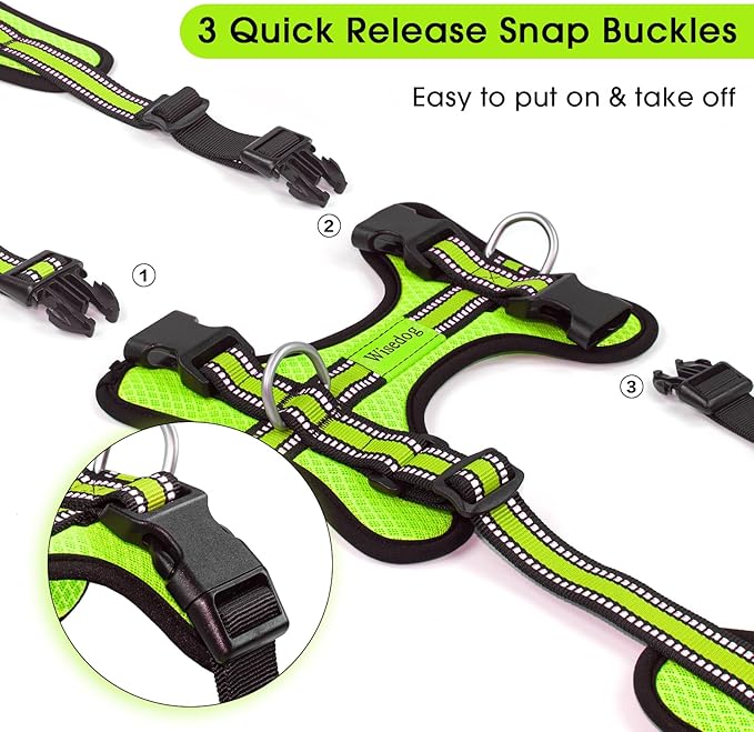 Wisedog Reflective No Pull Dog Harness - Adjustable Lightweight Pet Vest with 3 Fast-Release Buckles for Dogs Walking, Running and Training(M, Yellow)