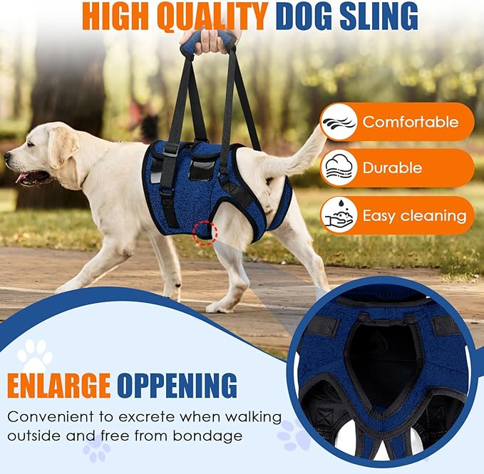 SlowTon Dog Lift Harness - Adjustable Dog Sling for Medium Large Dogs, Hind Leg Support to Help Rehabilitate, Soft Padded Dog Support Harness for Elderly, Injured, Arthritic, Disabled Dogs(BL,S)