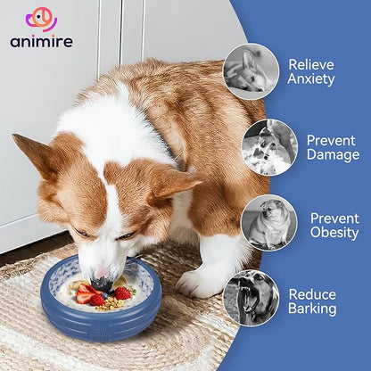 Dog Lick Bowl, Animire Freeze Lick Mat for Dogs, Non-Slip Slow Feeder Licking Bowl Enrichment Treat for Distraction Anxiety Relief, Food Grade Silicone, Dishwasher Safe(Dark Blue,S)