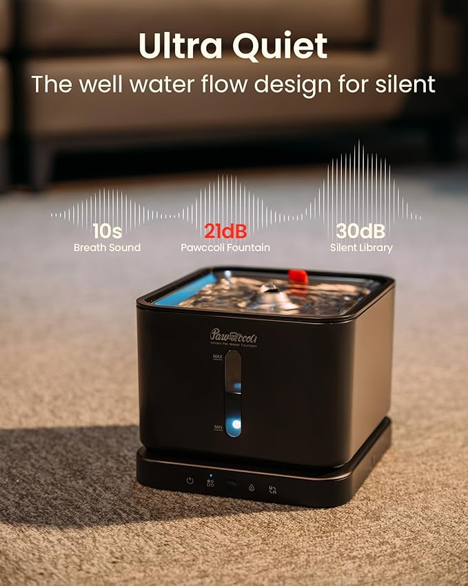 Cordless Cat Water Fountain, 3L/100oz Stainless Steel Tray, Cat Fountains for Drinking, Pet Water Fountains Indoor, Automatic Dog Water Bowl Dispenser, Rechargeable Battery Operated Black