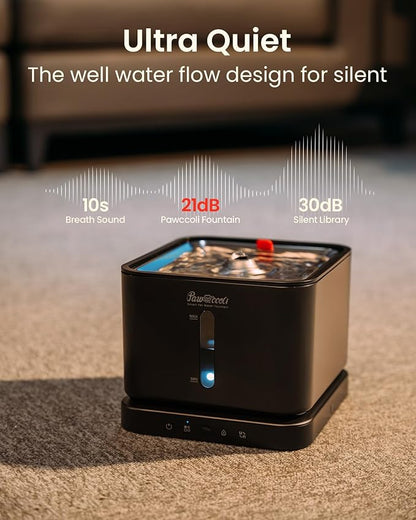 Cordless Cat Water Fountain, 3L/100oz Stainless Steel Tray, Cat Fountains for Drinking, Pet Water Fountains Indoor, Automatic Dog Water Bowl Dispenser, Rechargeable Battery Operated Black