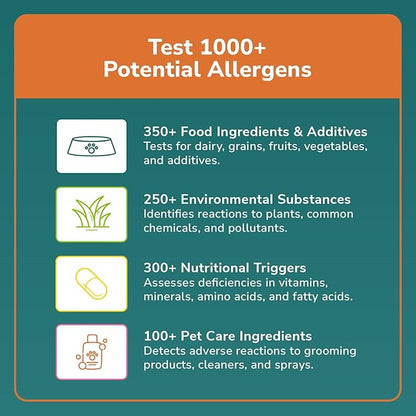 Dog Allergy +1000 Food & Nutritional Sensitivity Test, Pet Intolerance Kit at Home — Advanced Complement to DNA Tests for Complete Pet Wellness