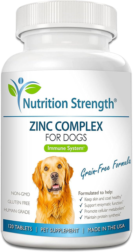 Zinc for Dogs to Support Healthy Skin & Coat, Promote Normal Growth, Balanced Immune Function & Cellular Metabolism, with Biotin, Folate, Selenium & Vitamin E, 120 Chewable Tablets
