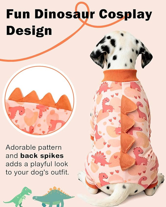 CuteBone Dinosaur Costume Dog Pajamas, Stretchy Spandex Crystal Velvet Sleepwear Coat for Small Dogs, Soft & Warm Pet Outfit Clothes for Cold Weather, Cozy Pullover Design COSP18L
