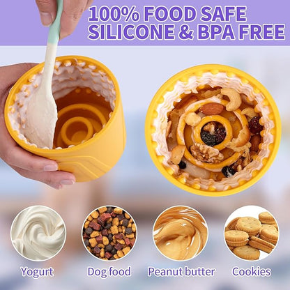 Anxiety Relief Slow Feeder Dog Lick Mat Treat Dispenser, Non-Slip Licking Bowl - Dog Enrichment Toys for Small, Medium & Large Breeds, BPA Free Silicone (Yellow, M-L)