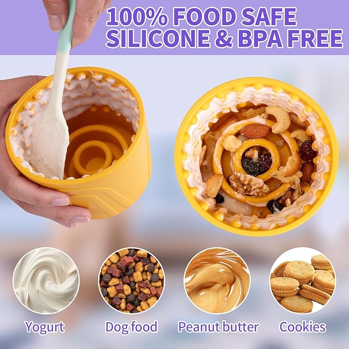 Dog Lick Bowl, Bestalk Anxiety Relief Slow Feeder Dog Lick Mat Treat Dispenser, Non-Slip Dog Licking Bowl Dog Enrichment Toys for Small Medium and Large Breed Dogs, BPA Free Silicone(Yellow,S)