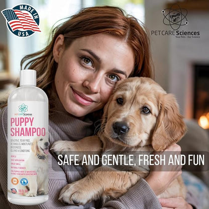 16 fl oz Tearless Puppy Shampoo and Conditioner - Anti Itch Dog Shampoo Sensitive Skin - Coconut Oil Oatmeal Pet Shampoo for Puppies, Made in The USA