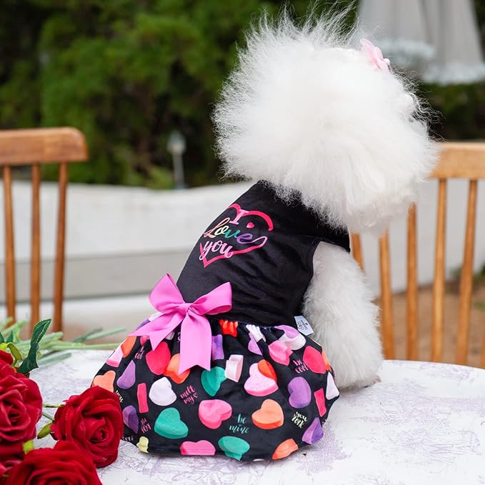 CuteBone I Love U Dress Velvet for Small Dogs Girl Puppy Dresses Black Dog Clothes CVA11M-D
