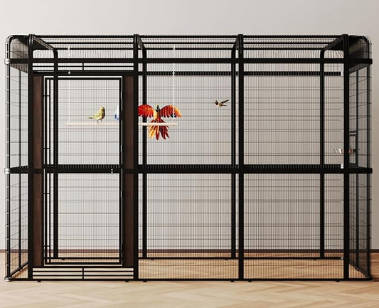 wonline 10FT Extra Large Bird Cage for Parakeets Outdoor Bird Aviary Parrot Cage with Perch, Walk-in Heavy Duty Birdcage for Macaws Canaries Parrots Budgie Lovebirds, Black
