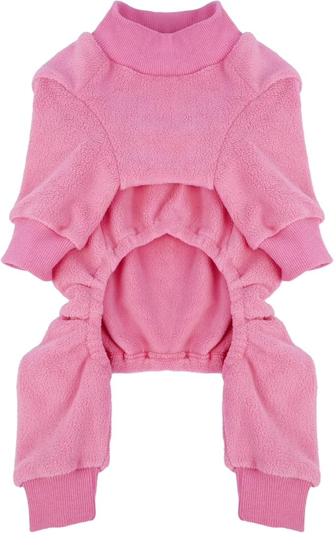 Extra Large Dog Pajamas Winter Fleece Sweaters 4 Legs Onesie for Cold Weather Warm Cozy Pet Jumpsuit Pjs for Sleeping Walking, Pink 4XL