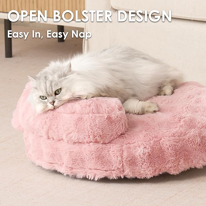 EHEYCIGA Extra Small Dog Bed and Cat Couch for Puppy and Kitten - Fluffy Faux Rabbit Fur Pet Sofa with Washable Removable Cover, Waterproof and Non-Slip, 20 Inch Pink