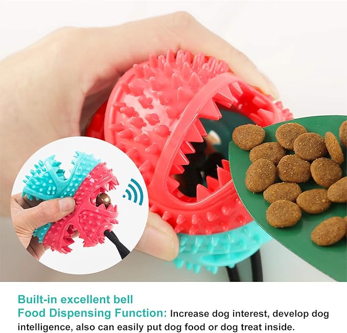 Guardians Dog Chew Toy with Suction Cup for Aggressive Chewers, Puppy Training Treats, Food Dispensing Ball, Pet Teeth Cleaning Rope Toys for Small Medium Dogs (Blue&Red)