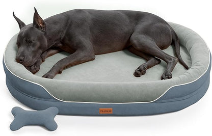 XXL Orthopedic Dog Bed, 53 in. Dog Bed for Large Sized Dogs with Full-Surround Bolsters, Dual-Sided Dog Cooling Beds with Memory Foam, Washable Pet Sofa Couch with Nonslip Bottom, Dark Grey