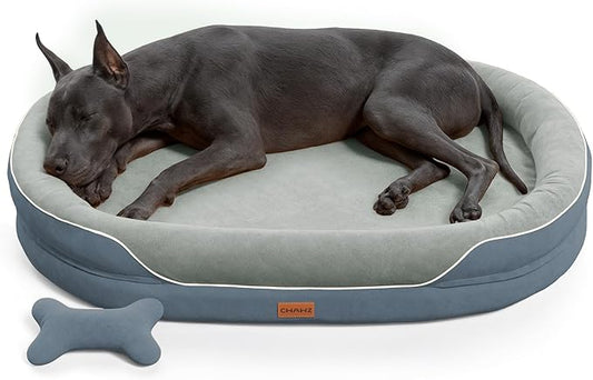 XXL Orthopedic Dog Bed, 53 in. Dog Bed for Large Sized Dogs with Full-Surround Bolsters, Dual-Sided Dog Cooling Beds with Memory Foam, Washable Pet Sofa Couch with Nonslip Bottom, Dark Grey