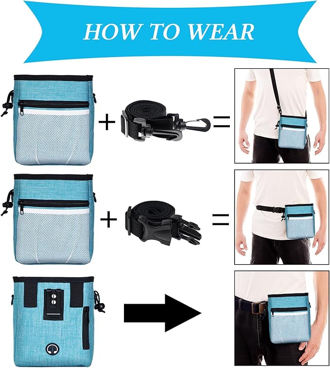 STMK Dog Treat Pouch Dog Clicker Training Kit, Dog Training Treat Pouch Dog Clicker for Training, 3 Ways to Wear Easily Carries Treat Pouches for Pet Training (Light Blue)