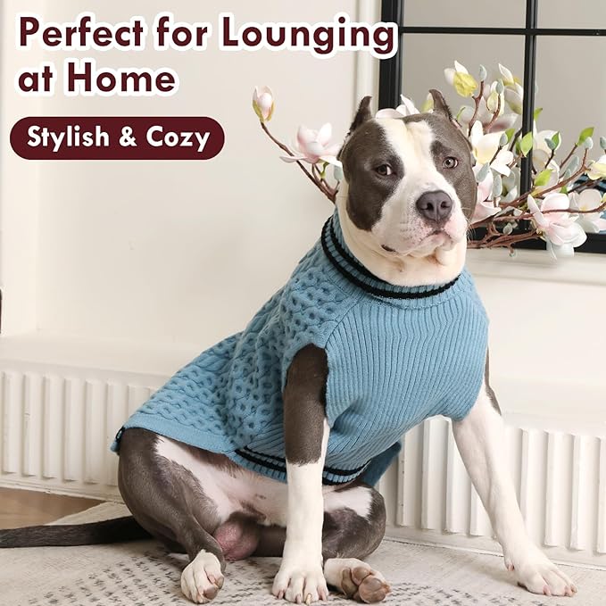 Large Dog Sweater, Fall Winter Warm Turtleneck Pullover, Thick Soft Stretchy Knit for Sensitive Skin, Fleece Christmas Sweaters for Dogs Girl Boy Easy on, Blue L