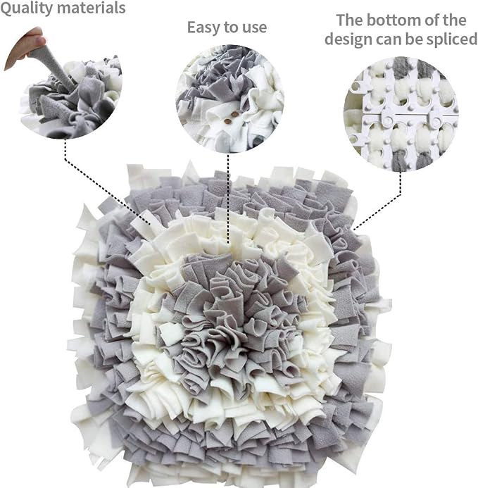 LIVEKEY Pet Snuffle Mat for Dogs, Dog Feeding Mat, Nosework Training Mats for Foraging Instinct Interactive Puzzle Toys (Gray&White)