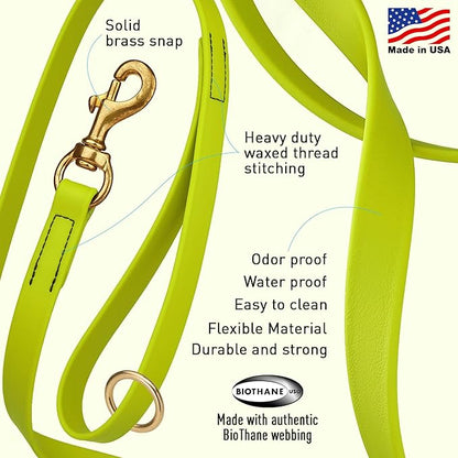 Viper Biothane K9 Working Dog Leash Waterproof Lead for Tracking Training Schutzhund Odor-Proof Long Line with Solid Brass Snap for Puppy Medium and Large Dogs 6ft, Safety Yellow