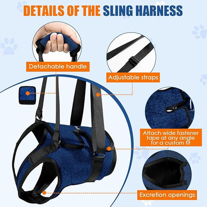 SlowTon Dog Lift Harness - Adjustable Dog Sling for Medium Large Dogs, Hind Leg Support to Help Rehabilitate, Soft Padded Dog Support Harness for Elderly, Injured, Arthritic, Disabled Dogs(BL,S)