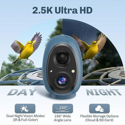 HIXX Smart Bird Feeder with Camera Solar Powered, 2.5K HD Vertical/Horizontal View, Lifetime Free AI Bird Identify, Detachable 1.8L Seed Bin for Easy Cleaning, Wireless Outdoor, Gift for Birding Lover